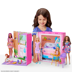 Barbie Maison Portative et Poupée, 4Pièces, 11Accessoires
