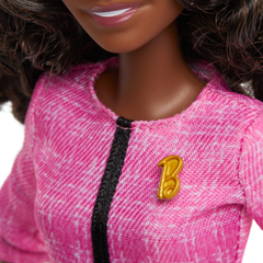 Barbie Future Leader Doll With Dark Brown Hair, 2 Golden Bracelets & Pin, Includes Sticker