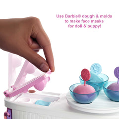 Barbie Face Mask Spa Day Playset, Brunette Barbie Doll, Puppy, Molding Toy & Dough