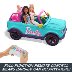 Hot Wheels Barbie RC Suv & Stickers, Battery-Powered Toy Truck, Fits 2 Barbie Dolls