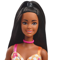 Barbie Fashionista Boneca Vestido Xadrez com Flores