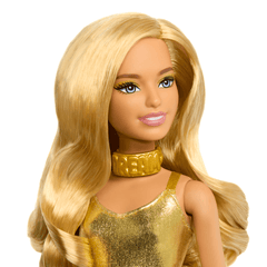 Barbie Fashionistas Doll #222, Petite With Blonde Wavy Hair, Golden Jumpsuit, 65th Anniversary