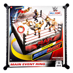 WWE Superstar Ring With Labels For Main EVent & Raw, Spring-Loaded With Elastic Ring Ropes