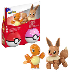 Mega Pokémon Figurines Articulées Salamèche et Évoli, 40Pièces