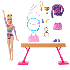 Barbie Coffret de Jeu Gymnaste, Poupée Mode, Blonde, 10Accessoires
