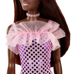 Barbie Doll, Kids Toys, Dark Brown Hair And Metallic Dress