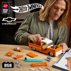 Mattel Brick Shop Hot Wheels Custom ’62 Chevy Pickup Building Toy Kit (858 Pieces), For Collectors