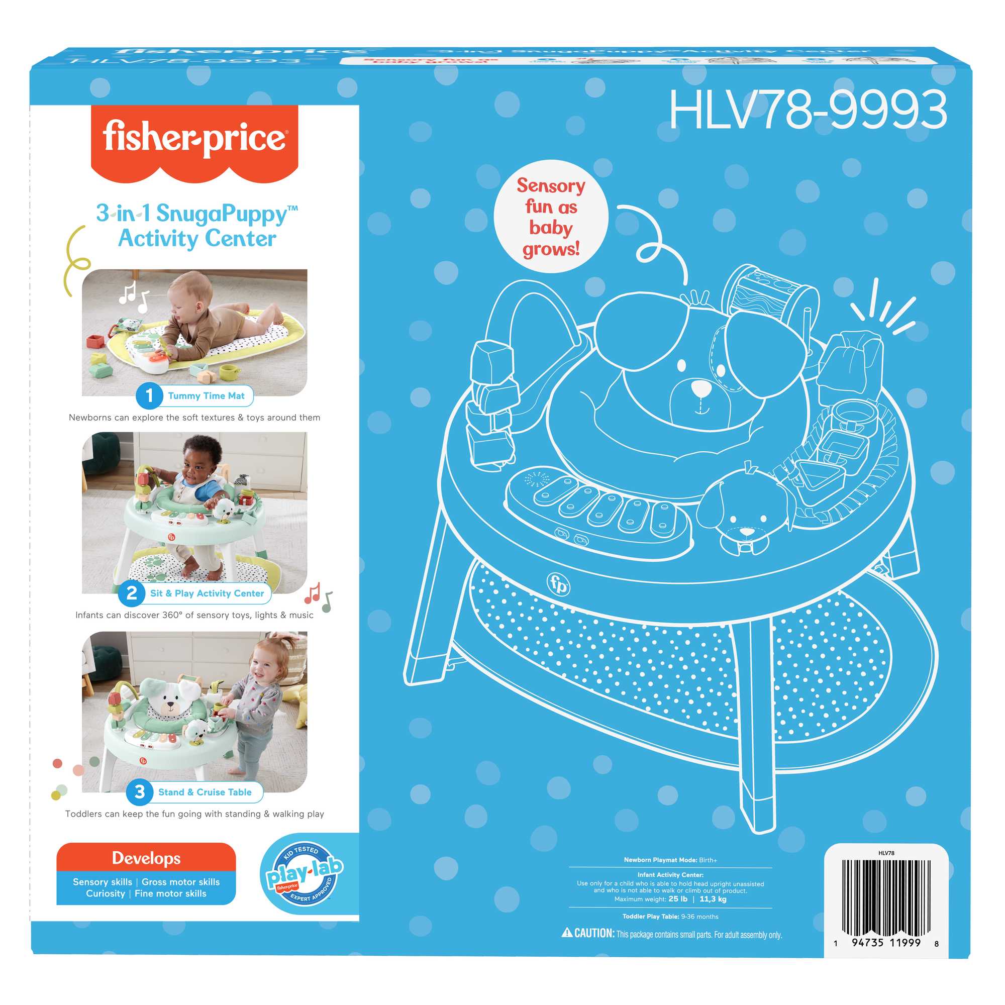 Fisher-Price 3-in-1 Baby Activity Center With Lights & Sounds, Play Mat, Toddler Toy, Snugapuppy
