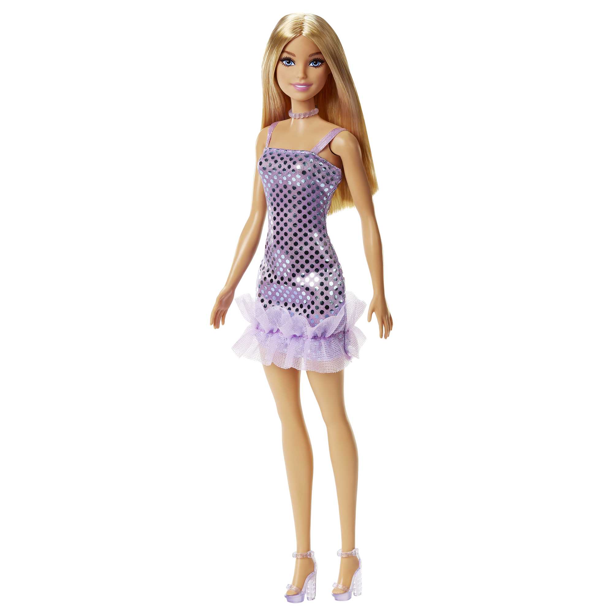 Barbie Poupée Blonde Avec Robe Lavande Métallique