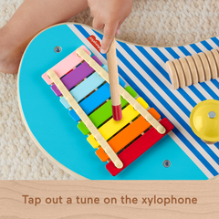 Fisher-Price Wooden Musical Table With Percussion instrument Toys, 3 Wood Pieces