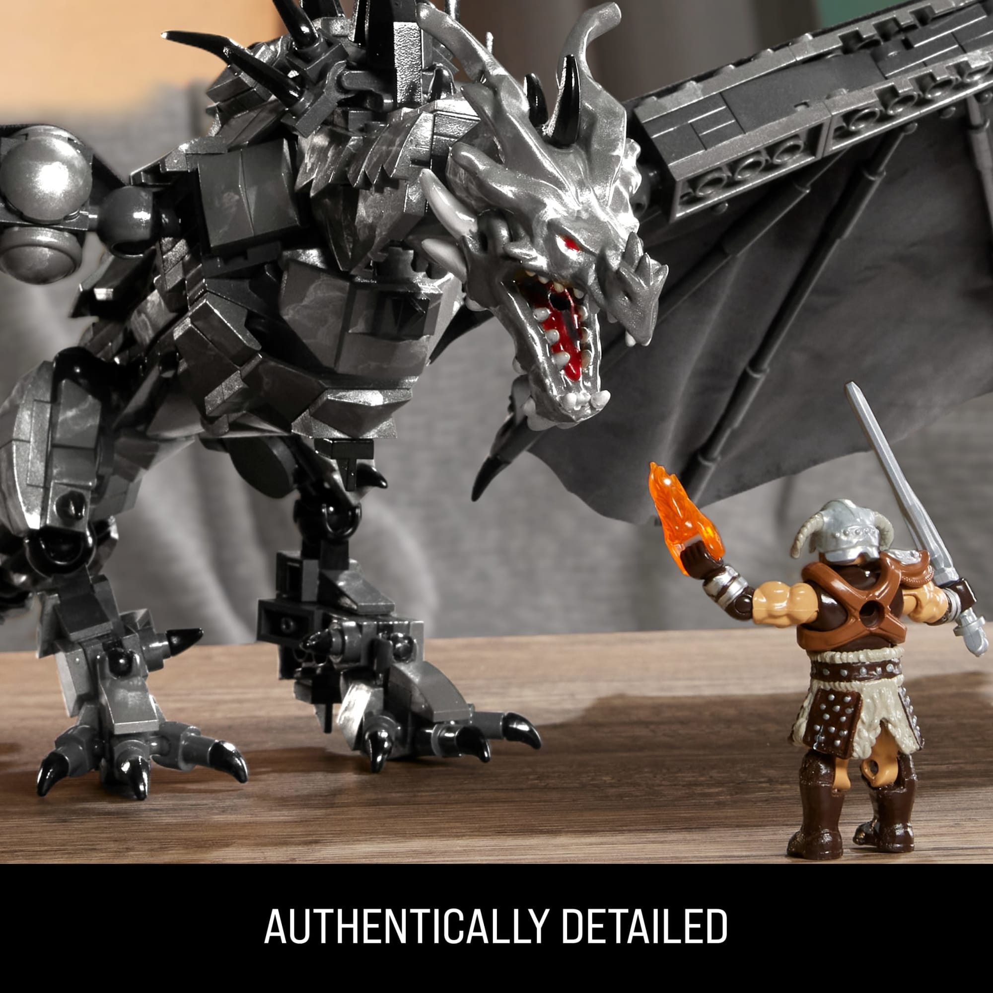 MEGA Skyrim Alduin The World Waster Building Kit With Action Figure (619 Pieces) For Collectors