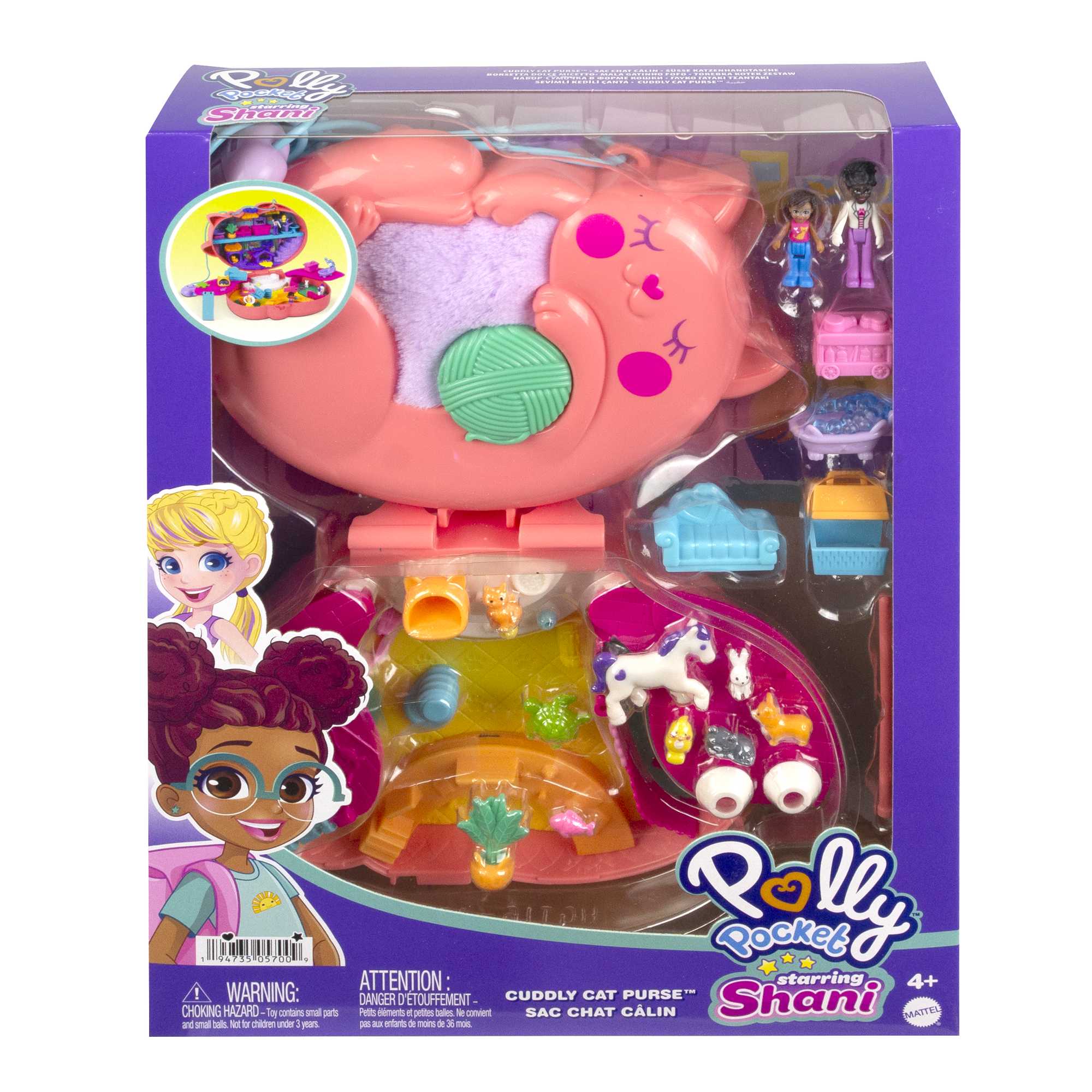 Polly Pocket Starring Shani Cuddly Cat Purse Compact