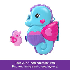 Polly Pocket Daddy & Me Seahorse Purse With 2 Micro Dolls, Pets & 13 Accessories, 2-in-1 Purse & Toy, Starring Shani