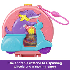 Polly Pocket Adventure Moped Compact With 2 Micro Dolls And Pet, Travel Toy With Animal And Vehicle Accessories