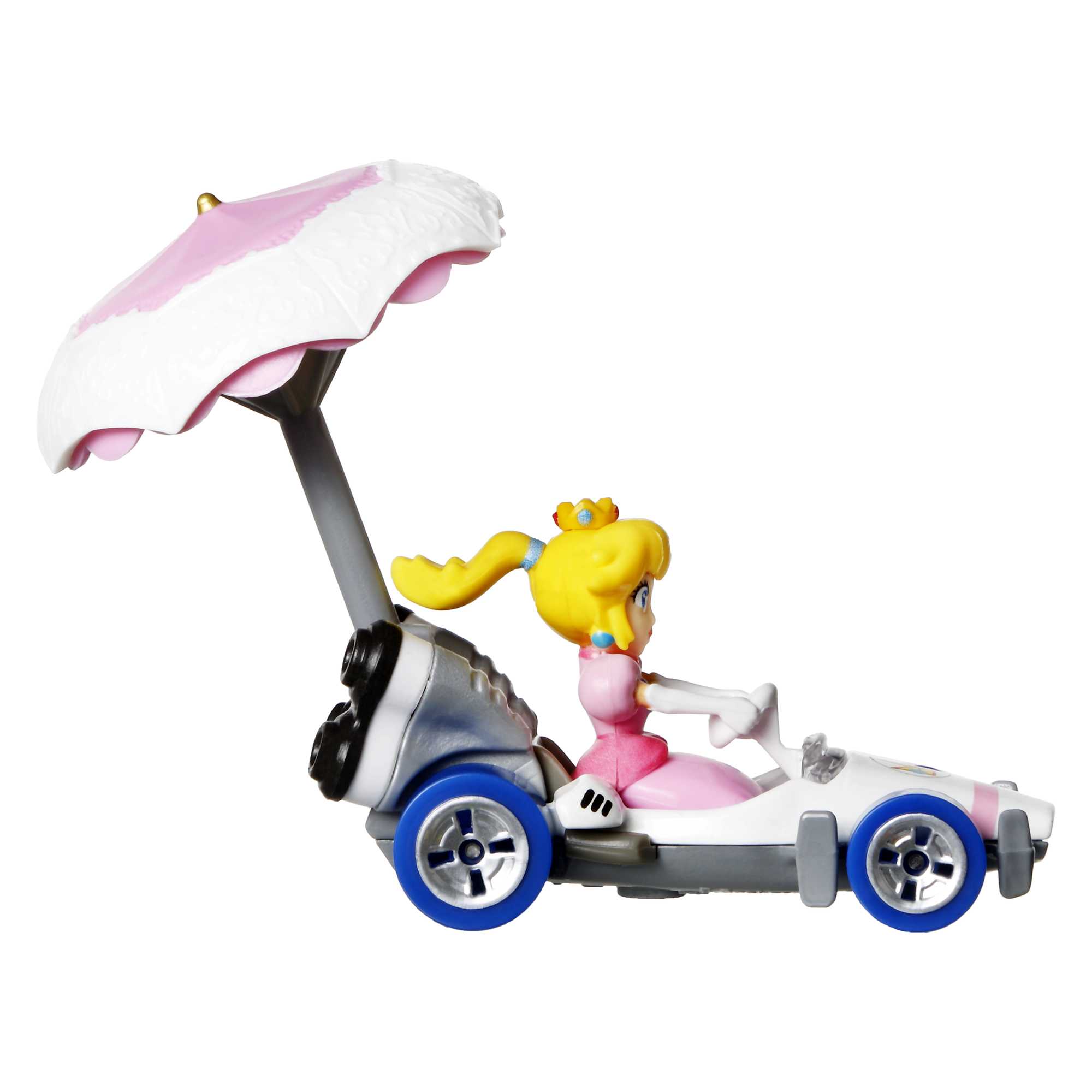 Hot Wheels Mario Kart Veículo de Brinquedo Princesa Peach B-Dasher com Peach guarda-sol