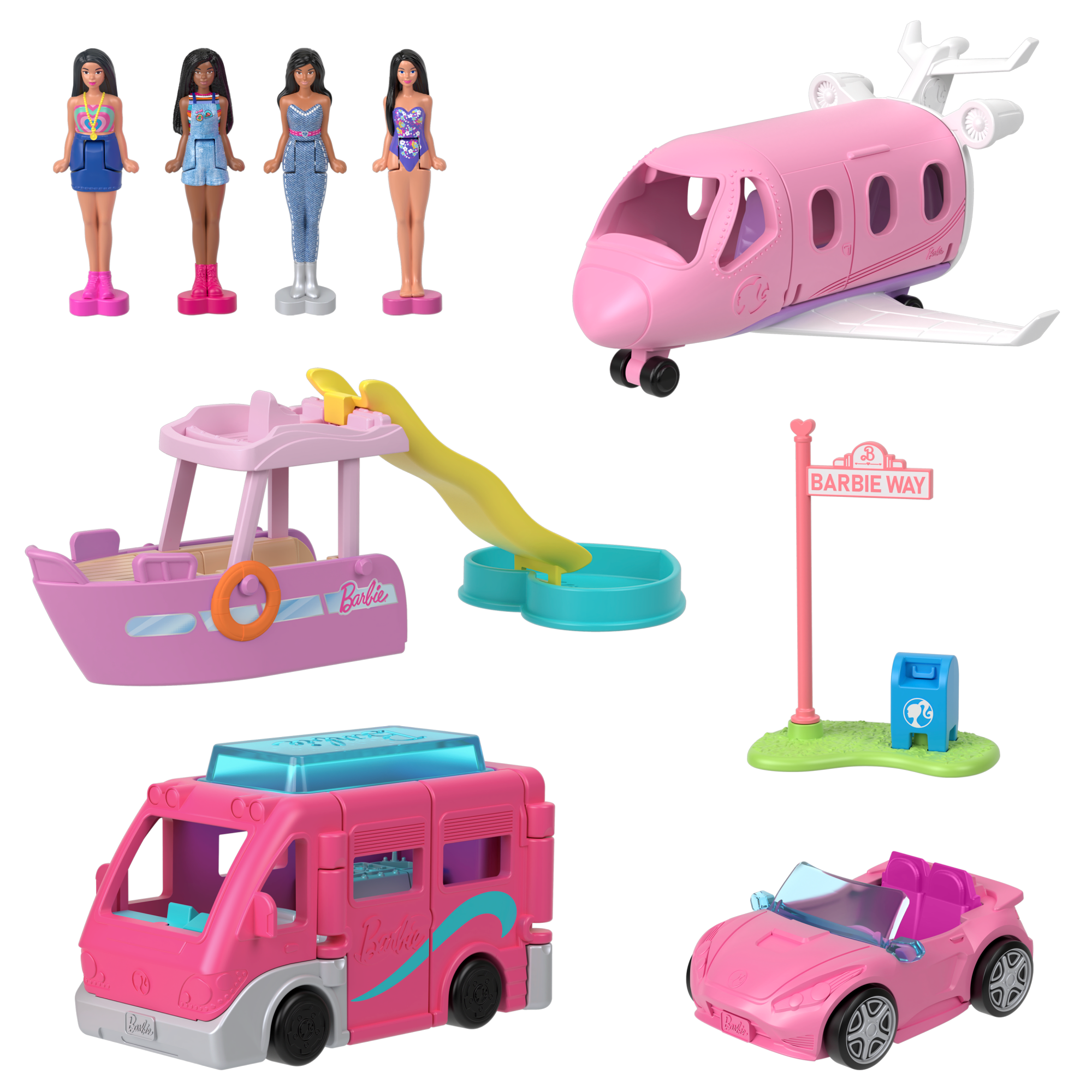 Barbie Mini Barbieland 4-Pack Doll & Vehicle Set, 4 1.5-Inch Dolls &  4 Iconic Toy Vehicles