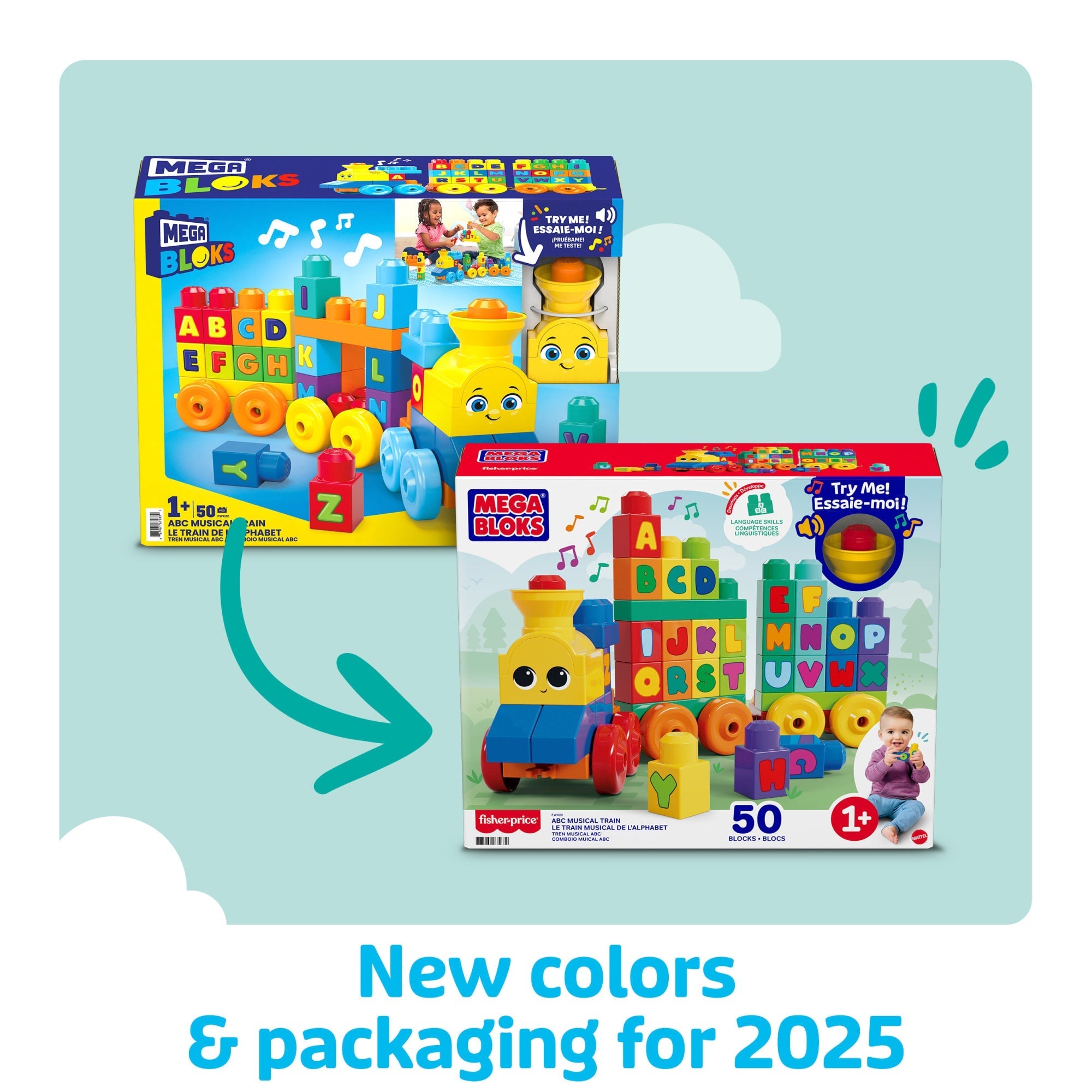 MEGA BLOKS First Builders ABC Musical Train Toy Building Blocks With Music (50 Pieces) For Toddler